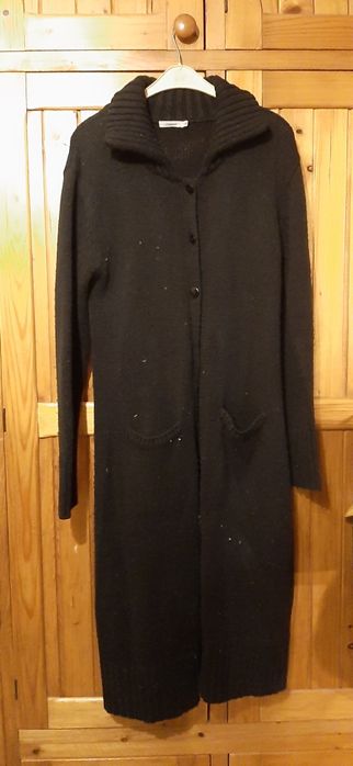 Czarny długi sweter płaszczowy damski ok. 42 – gruby, ciepły