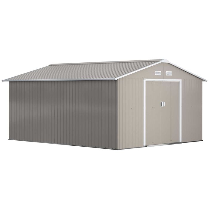 Abrigo de Jardim em Aço 340x386x200 cm – Porta Dupla e Ventilação