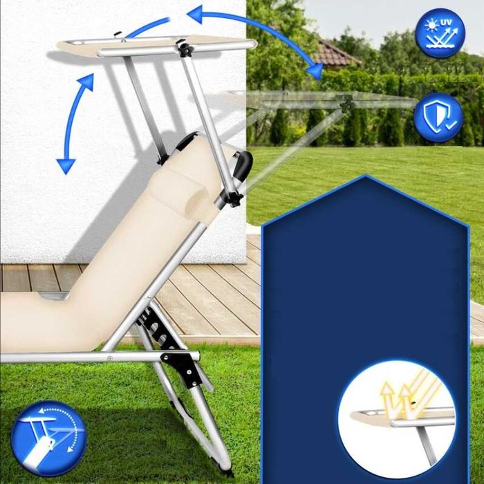 Składany leżak na taras do ogrodu regulowane oparcie poduszka do 120kg