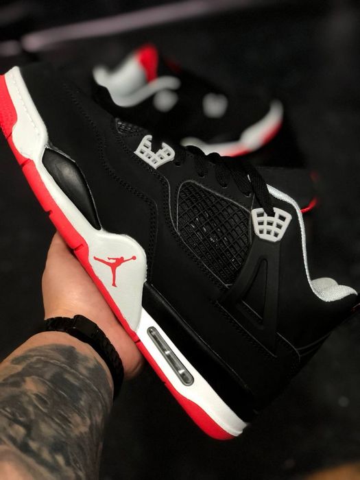 Кроссовки Jordan Retro 4 Black Red Grey кожаные молодежные кросовки на осень Джорданы мужские Красовки с gore tex Кроссовки WaterProof Кросовки Осень