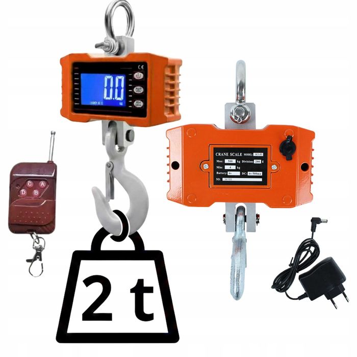 Waga Hakowa Elektryczna Wisząca Magazynowa 2T Tony 2000kg LCD Hak Pilot CE