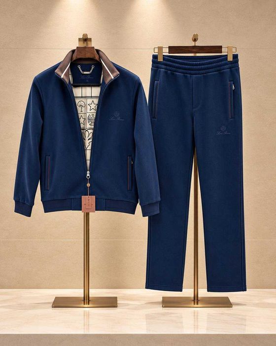 Теплий спортивний костюм Loro Piana на флісі — чоловічий утеплений костюм для осені та зими, стильний комплект з кофти та штанів