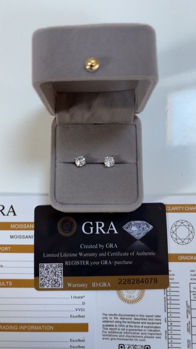 Kolczyki s925 moissanite Certyfikat GRA