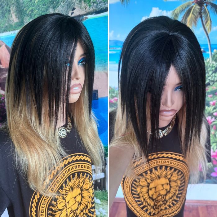 Натуральная накладка топпер челка славянские чёрные волосы