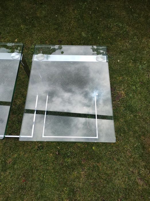 Zestaw szklanych chromowanych stolików Gebra