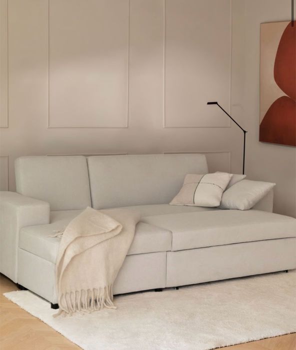 Sofá-cama Sklum chaise longue esquerda 3 lugares em tecido bege