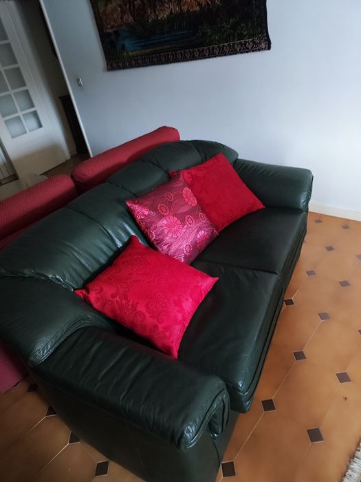 Sofá em pele verde escuro