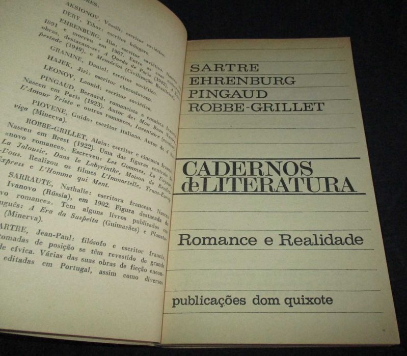 Livro Romance e Realidade Sartre Ehrenburg Pingaud Robbe-Grillet