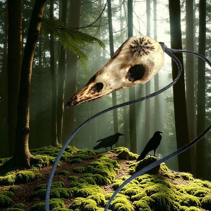 Czaszka kruka z drewna wisiorek naszyjnik Odyn tarcza algizowa amulet