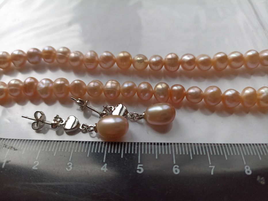 Набор Розовый жемчуг, натуральный, бусы, сережки.