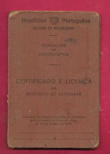 Moçambique - Licença de Mecânico de Aeronaves  - Antiga 1945 - aviação - arlines - airways