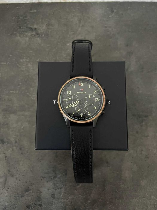 Zegarek męski Tommy Hilfiger Asher skórzany czarny pasek i wiele tarcz