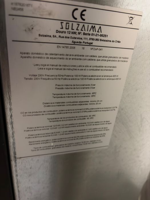 Caldeira a pellets solzaima douro 12kw