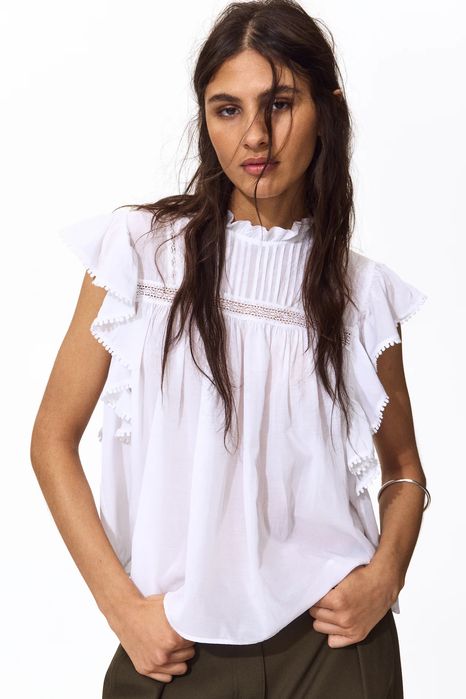 Bawełniana bluzka z falbankami h&m oversize 36 nowa kolekcja