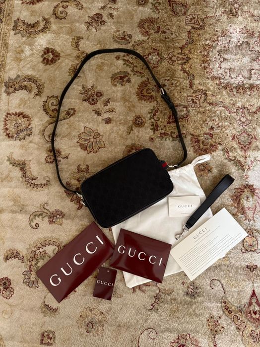 Сумка Gucci Оригинал Через Плечо l Gucci GG Supreme Canvas Camera Bag Black l Мужская Сумка Gucci l Gucci Оригинал