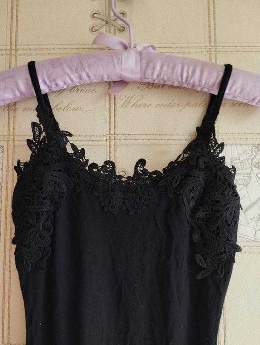 Miss selfridge вискозный боди, боди-майка, черный аппликация-кружево
