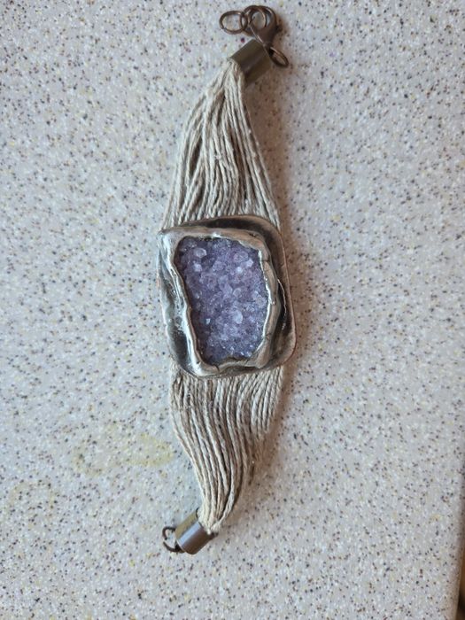Bransoletka z ametystem – naturalna druza, handmade