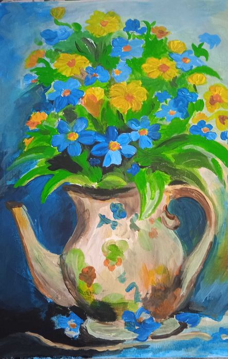 Obraz akrylowy "Niebieski i żółte kwiaty "29/39 cm
