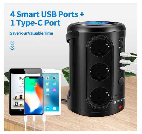 OBVHNUA Listwa zasilająca 18w1 2500W EU USB USB-C indukcja 10W