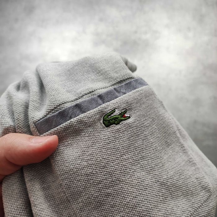 MĘSKA Koszulka Bawełna Elegancka PREMIUM Kieszonka Szara Lacoste Haft