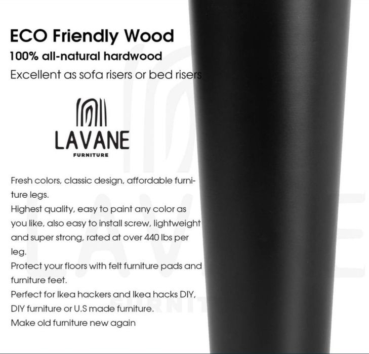 Drewniane nogi wymienne, lite drewno, 15 cm, czarne, zestaw 4 sztuk