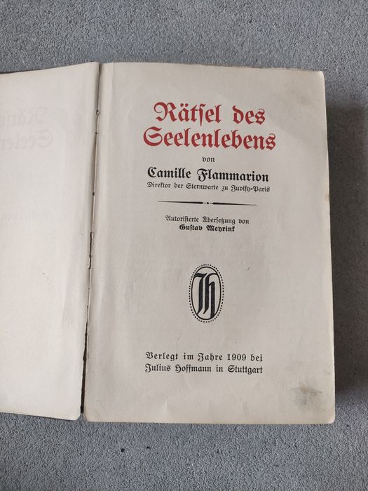 "Rätsel des Seelenlebens" Camille Flammarion – wydanie z 1909 r., tłum