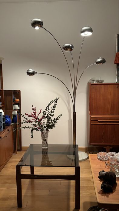 Pięcioramienna stojąca lampa chromowana Atelje Lyktan Szwecja lata 70