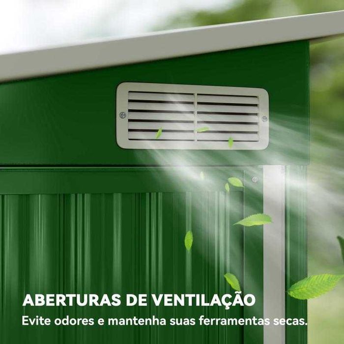 Abrigo de Jardim Metálico – 234x132x185 cm | Três Portas com Fechadura