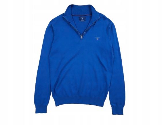 GANT Sweter Męski Cotton Wool Zip Neck Niebieski Logo r. L