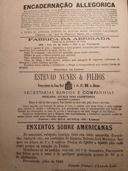 Gazeta dos Lavradores, Outubro de 1883