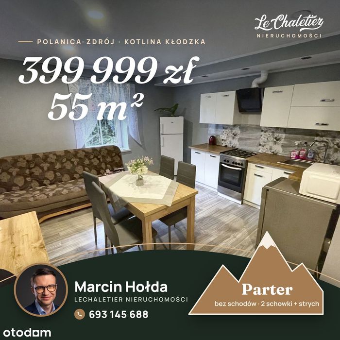 Mieszkanie 55 m², parter,  3 pokoje, Polanica-Zdrój, podłogówka
