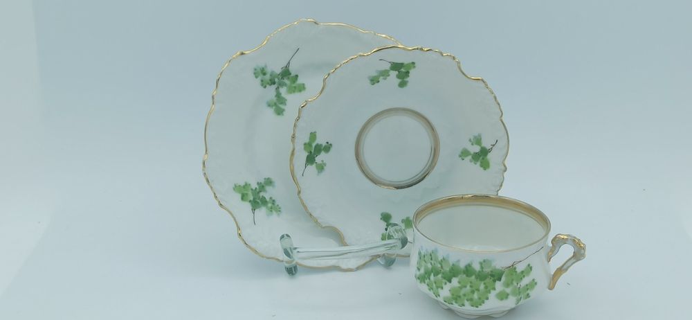 Porcelana Śląska OHME Szczawienko TRIO kawa Dekor Miłorząb