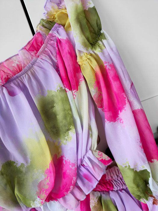 Komplet spódniczka + bluzka hiszpanka falbany boho lila S M L