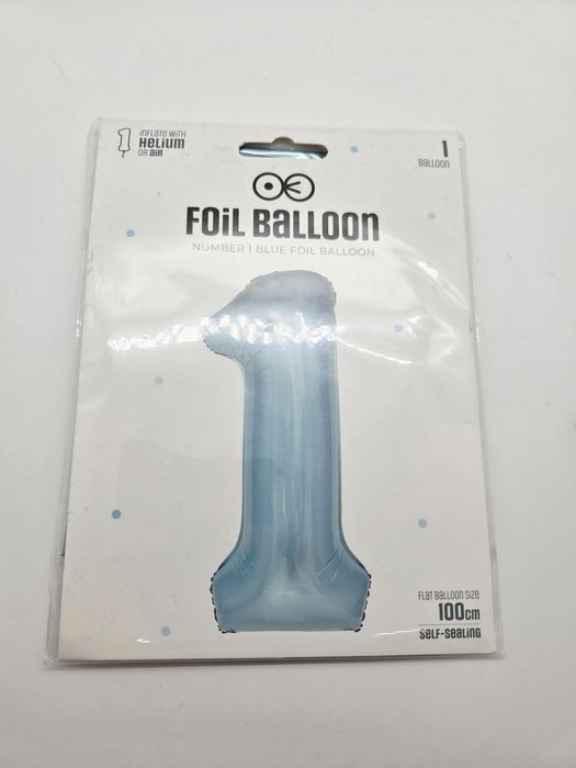 Balon foliowy roczek cyfra 1 niebieski błękitny 100 cm 1 m