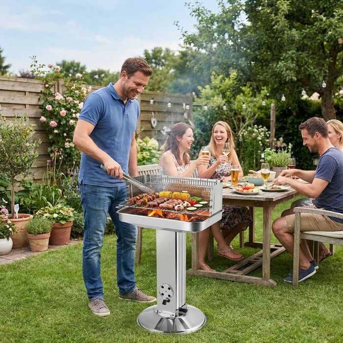 Grill węglowy TLGREEN 57 × 38 × 90 cm stal nierdzewna regulowany
