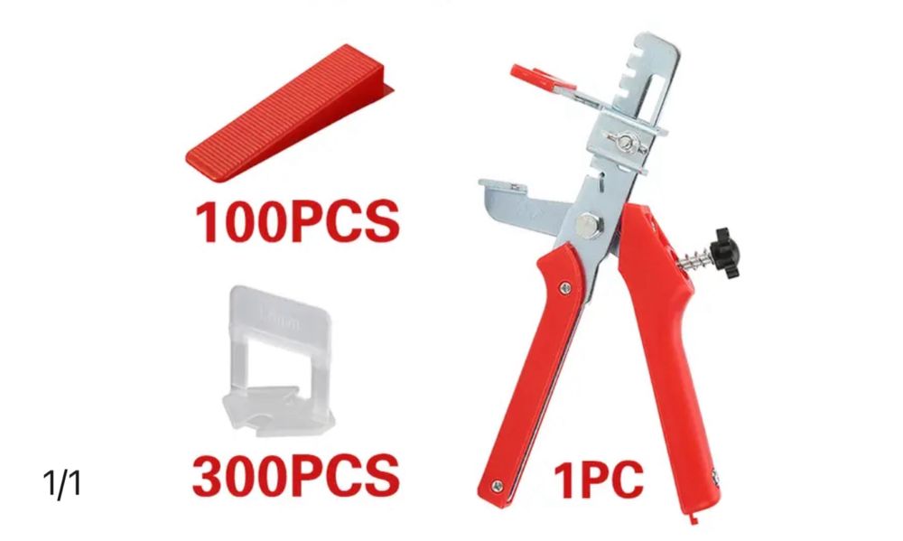 Система выравнивания плитки 300 флажки, 100 колышки, зажимные клещи ...