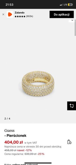 Кольцо Guess 54 Zalando