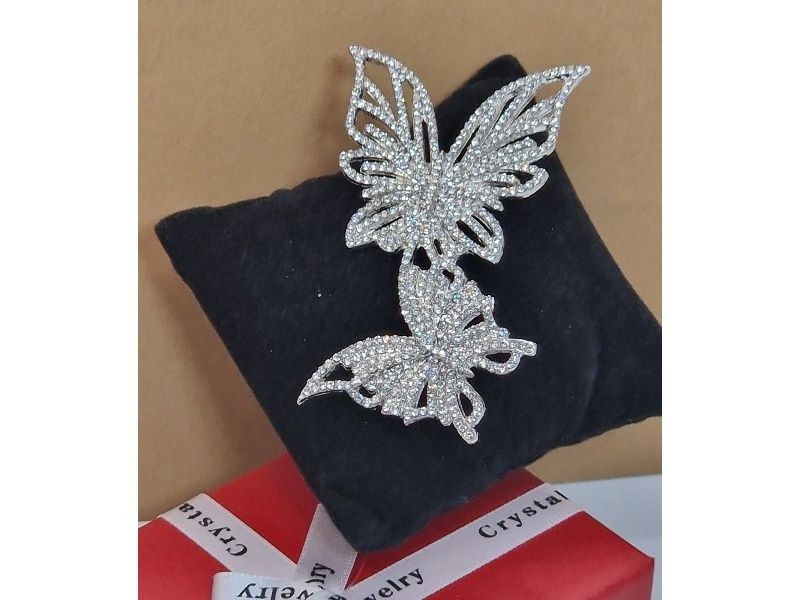 przepiękna Delikatna srebrna Broszka 2 motyle