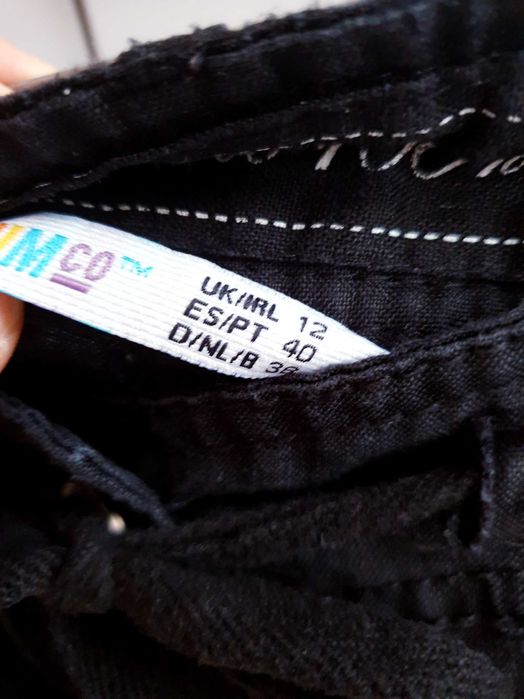 Czarne lniane spodnie spodenki rybaczki Denim&co 40