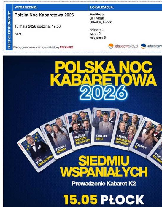 2 Bilety - Noc Kabaretowa PŁOCK - 15 Maj 2026