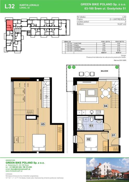Mieszkanie L32 | 68,80 m² | 3 pok. | Balkon 10,87 m² | Ekspozycja (SW)