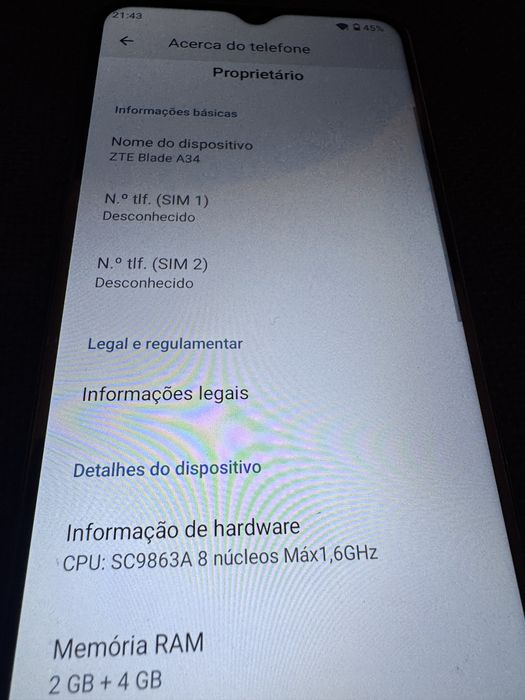 ZTE Blade A34- como novo -desbloqueado