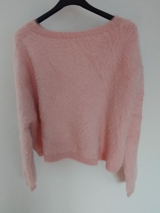 Nowy włoski sweterek Alpaka milusi kolor pudrowy róż ozdobne guziki