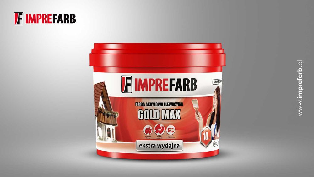 Farba akrylowa zewnętrzna GOLD MAX 10L kolory RAL NCS Producent