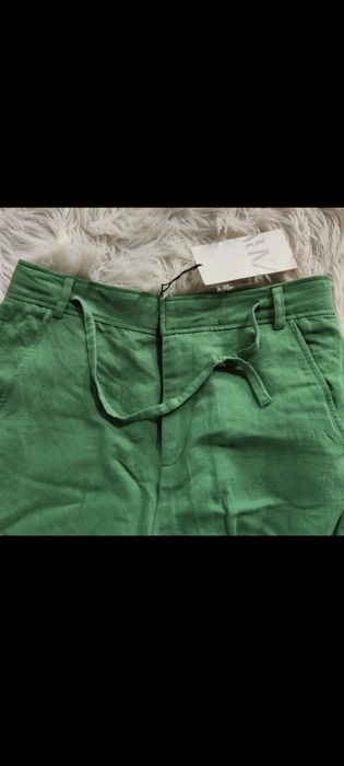 Piękne zielone spodnie lniane z lnu