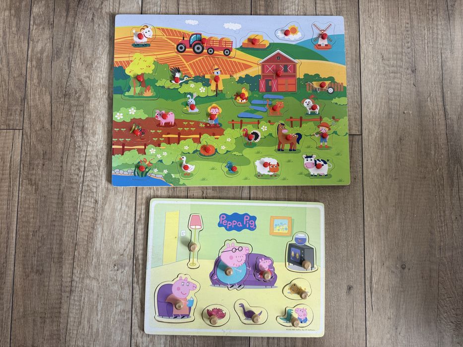 Puzzle drewniane, ukladanka Świnka Peppa oraz wieś