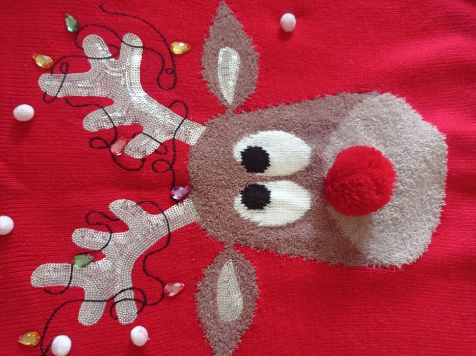 Новогодний свитер с оленем 164-170р, XS-S