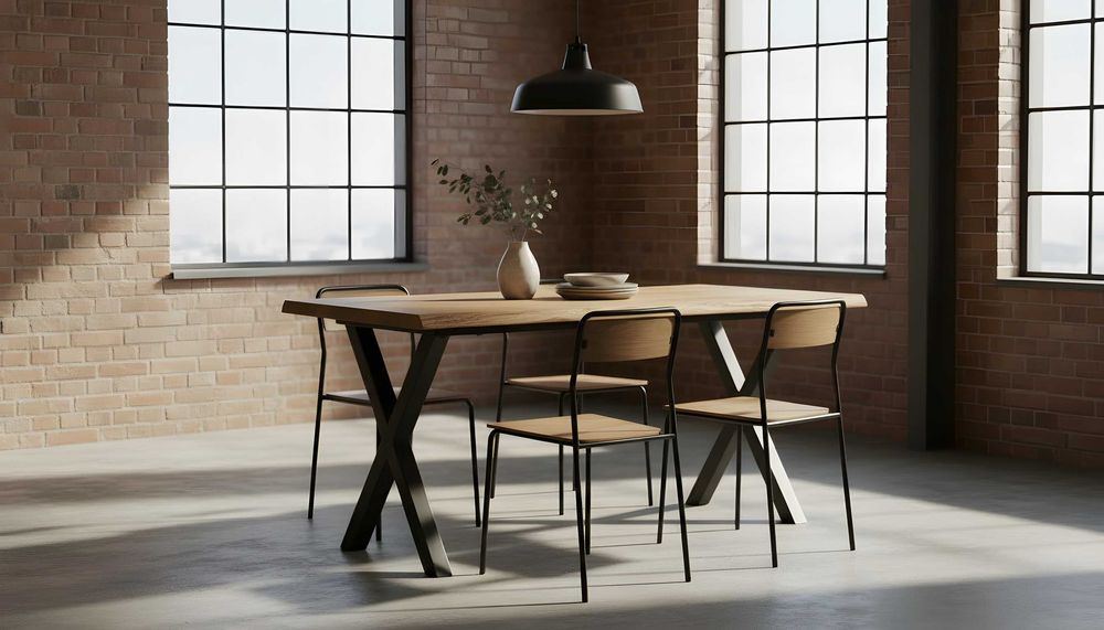 Stół dębowy LOFT z nogami X + dostawki | 200×90 + 2×50 cm