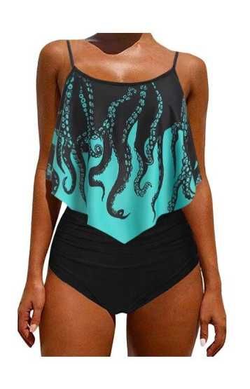 Женский купальник с принтом топ с воланом, высокие плавки