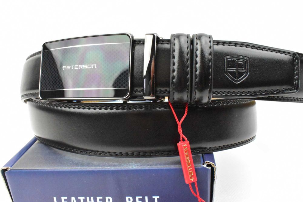 Peterson pasek skórzany pełna klamra automatyczny kolor czarny